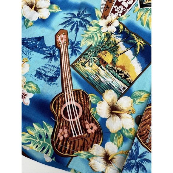 High Surf Mens Hawaiian Shirt Size 2XL Ukulele Surfboards Floral Palm Tree Blue - Picture 7 of 14